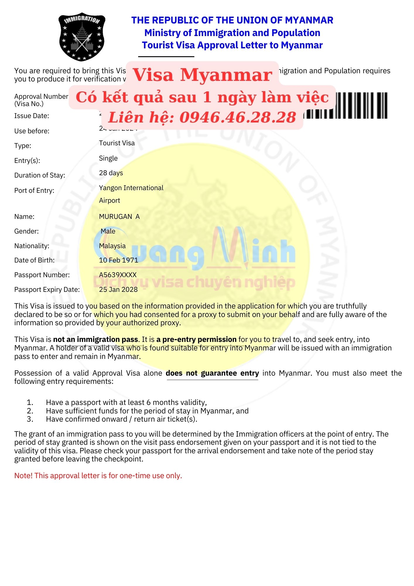 HƯỚNG DẪN HỒ SƠ VISA XIN MYANMAR VÀ THỦ TỤC NHẬP CẢNH MYANMAR